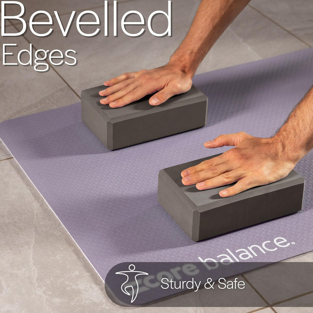 Core Balance Yoga Blocks im Doppelpack & GRATIS Yoga-Gurt, 2 STK. Eva Schaumstoff-Blöcke, robust & l