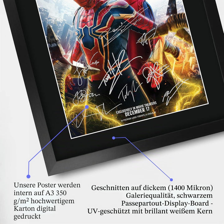 HWC Trading A3 FR Spider-Man: No Way Home Filmposter Tom Holland, signiert, Geschenk, gerahmt, A3, S