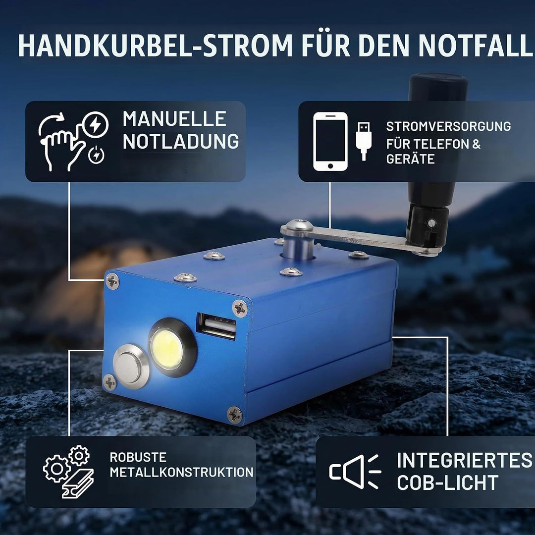 Manueller Dynamo mit Hoher Leistung, Tragbares Handkurbel-Ladegerät, Handy-Ladegerät mit COB-Licht f