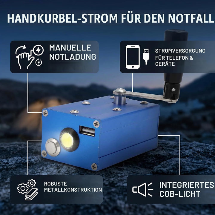 Manueller Dynamo mit Hoher Leistung, Tragbares Handkurbel-Ladegerät, Handy-Ladegerät mit COB-Licht f