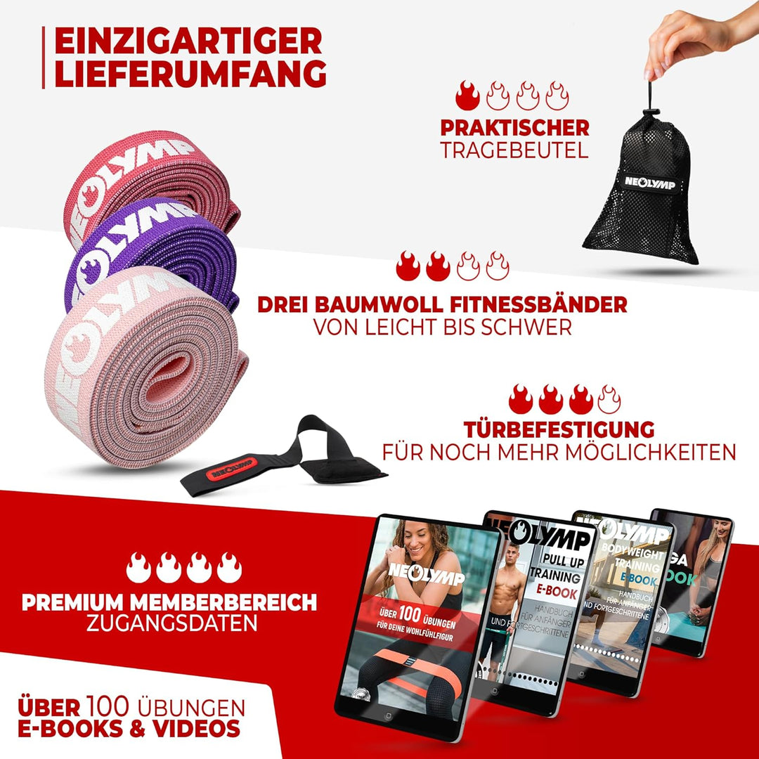 NEOLYMP Premium Fitnessbänder aus Baumwolle – Nachhaltige, waschbare Resistance Bands mit über 100 T