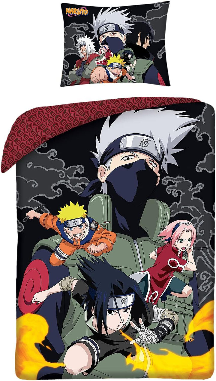 Elbenwald Naruto Bettwäsche mit Konoha Group Motiv mit Reissverschluss für Anime Fans Herren Damen U