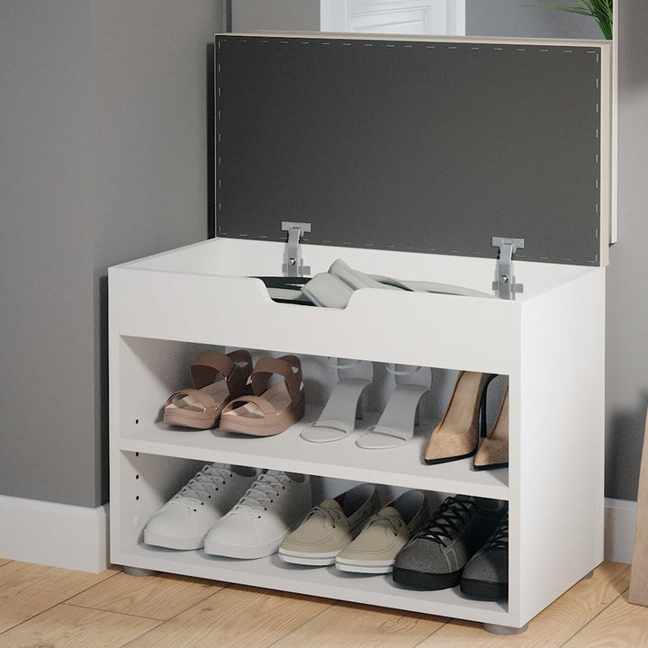 Vicco Schuhbank Rolfe, Sitzbank mit Stauraum, Weiss, 60 x 45 cm, Weiß