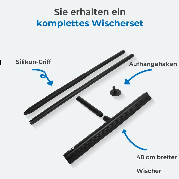 Sanova Luxus Silikon Abzieher Boden & Duschabzieher Schwarz - 136 x 40 cm - Fliesen & Duschwand Abzi