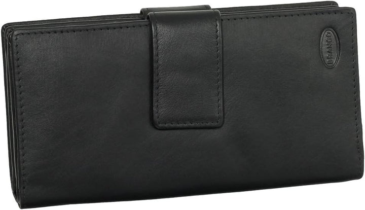 Luxus Leder Damen Geldbörse Portemonnaie Geldbeutel XXXL mit Reissverschluss 18,5 cm Farbe Schwarz,