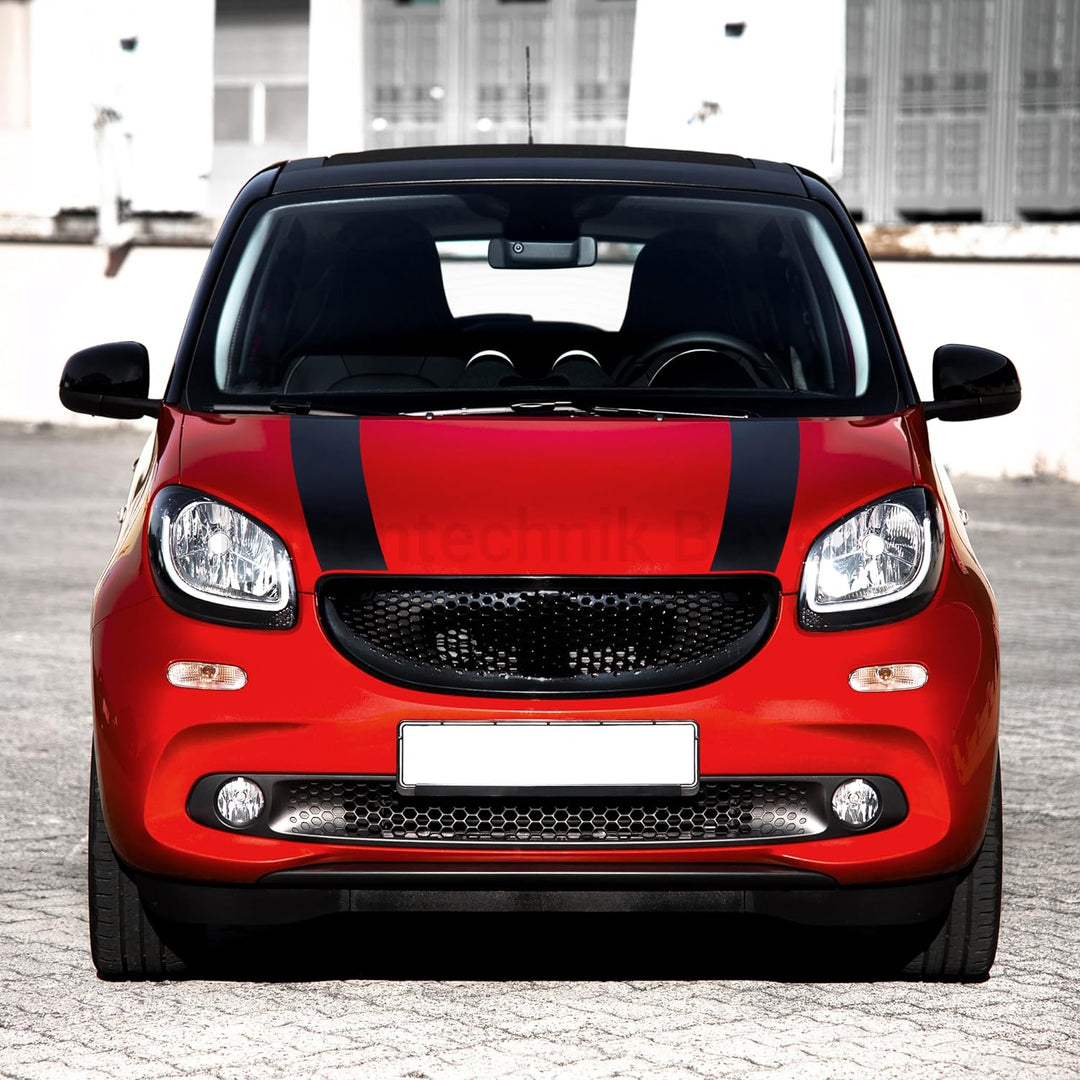 Folientechnik Bayer 1058 Motorhaubenstreifen kompatibel mit Smart Fortwo 453 ab Bj. 2014 (Schwarz),