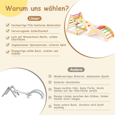 YOLEO Klettergerüst Indoor, 3-in-1 Montessori kletterdreieck mit Rutsche, Kletterbogen, Stabilem Bab