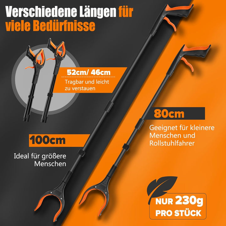 2 Stück Müllzange Greifzange 100 cm, 80 cm - Faltbare Müllgreifer - Drehbar Greifzange für Senioren