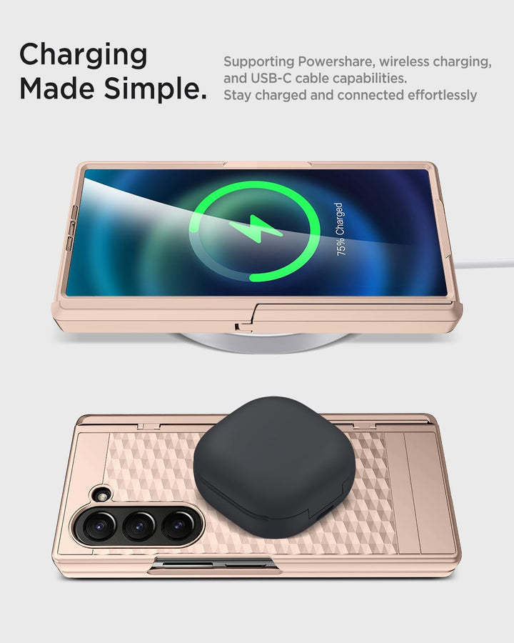 Miimall Kompatibel mit Samsung Galaxy Z Fold 6 Hülle mit Scharnierschutz+Ständer+Displayschutz, [rut