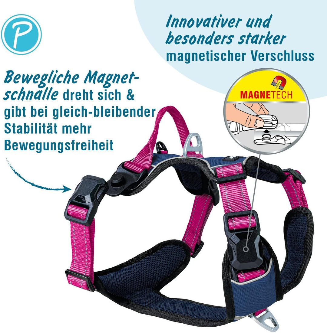 Petlando Hundegeschirr Magnetech– Innovative Magnetschnalle, mit Griff, Zwei D-Ringe, reflektierend,
