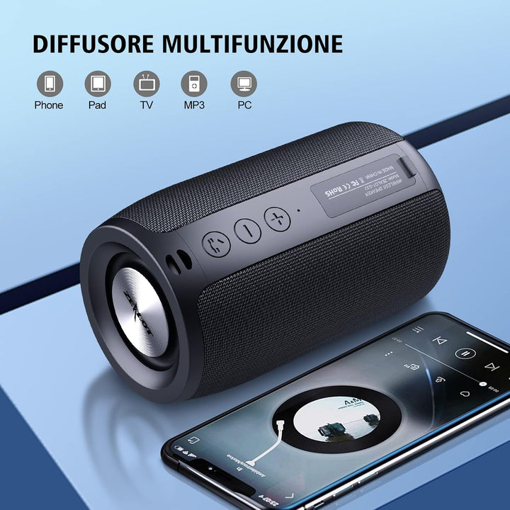 ZEALOT Bluetooth Lautsprecher,Musikbox mit USB/TF Karte/AUX,Bluetooth Box mit IPX5 Wasserdicht,12h S