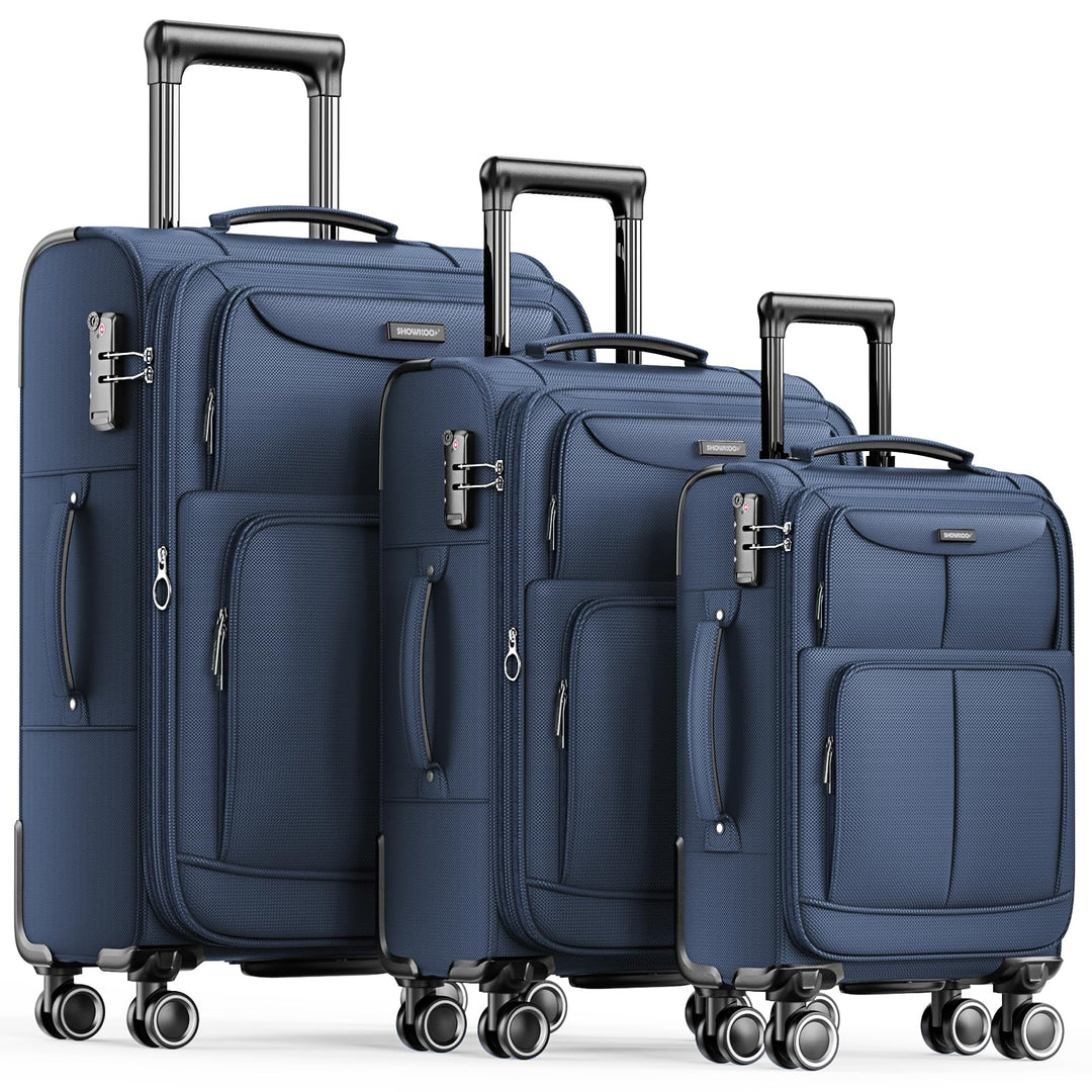 SHOWKOO Kofferset 3 Teilig Stoffkoffer Weichschale Erweiterbar Reisekoffer Leicht Haltbar Trolley Ha