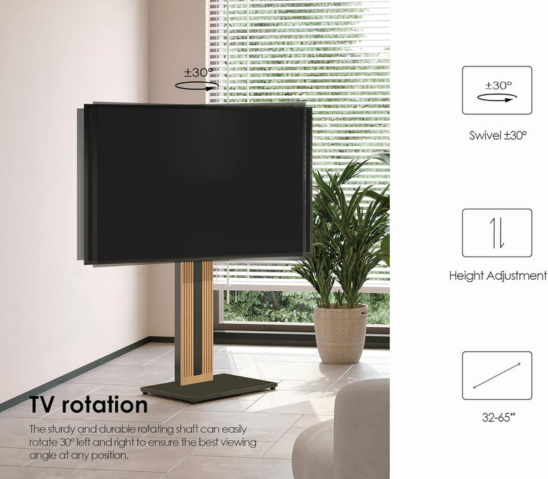 FITUEYES Design TV Ständer aus Buchenholz TV Stand für 32-65 Zoll Fernseher TV Standfuss drehbar höh