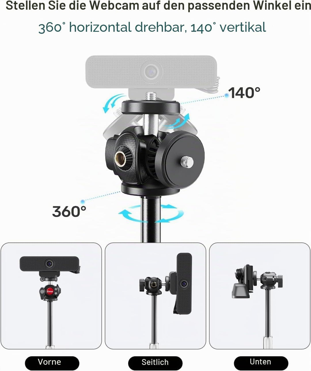 Etour [All Metal] Webcam-Stativ für Schreibtisch [Verdicktes Schaumstoff-Pad/geschützter Desktop] Ko