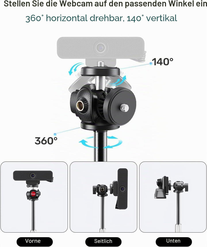 Etour [All Metal] Webcam-Stativ für Schreibtisch [Verdicktes Schaumstoff-Pad/geschützter Desktop] Ko