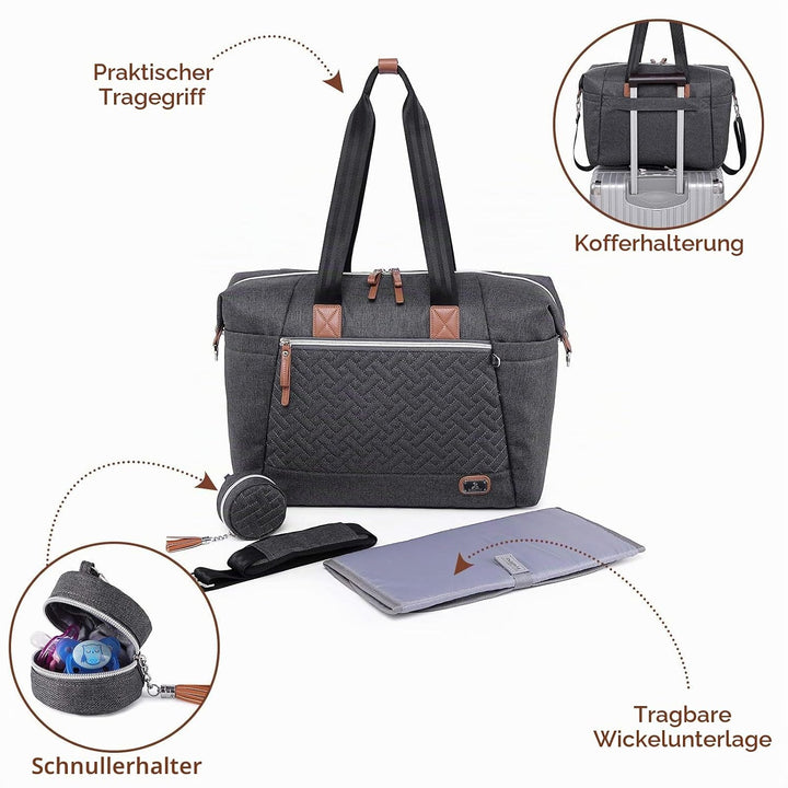 Dikaslon Wickeltasche mit Schnullertasche und Wickelunterlage, Grosse Reisewindeltasche für Mama und