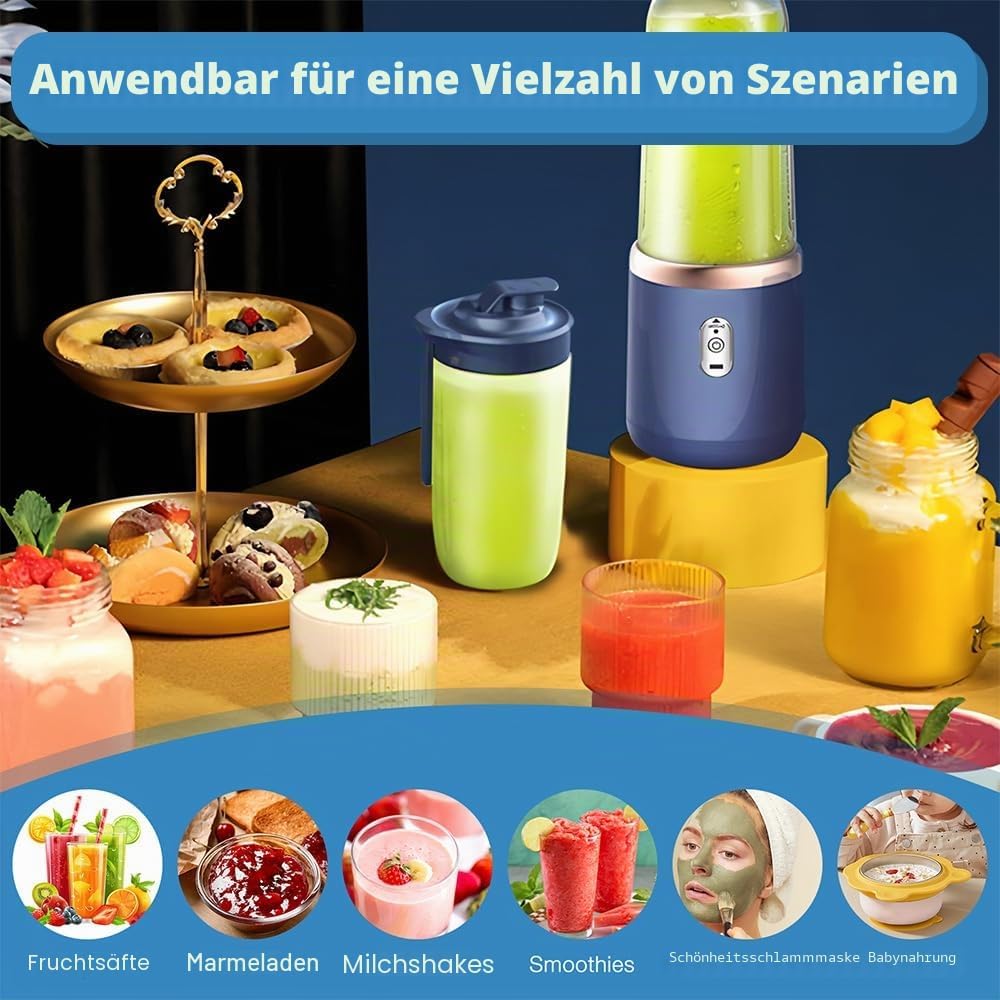 Tragbarer Mixer, 400ml Mixer Smoothie Maker to Go mit Digitalanzeige, Portabler Elektrischer Saftpre