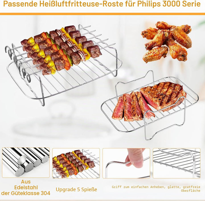 Airfryer Zubehör für Philips Dual Basket Airfryer 3000 Serie NA350, Heissluftfritteuse Zubehör inklu