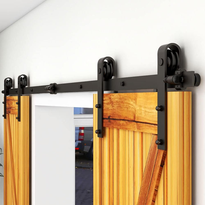 WOLFBIRD 365cm/12ft Schiebetürbeschlag Set Schiebetürsystem mit Bodenführung für Doppeltüren - Türbe