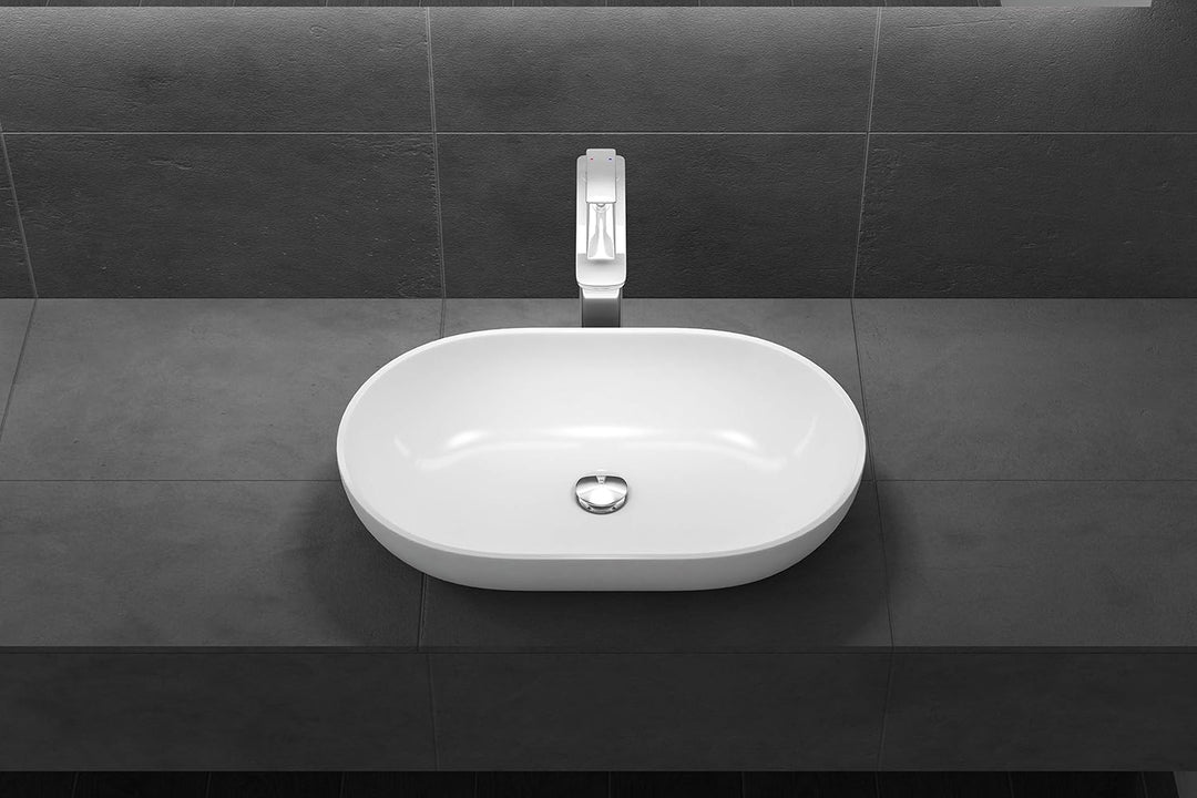 doporro Design Waschbecken Bad 54x34x10cm | Waschtisch aus hochwertigem Guss-Marmor in Weiss matt |