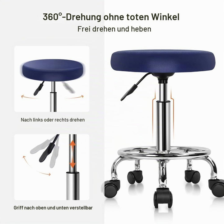 KKTONER Rollhocker höhenverstellbar drehbar Barhocker Arbeitshocker aus Kunstleder Bürohocker Blau,