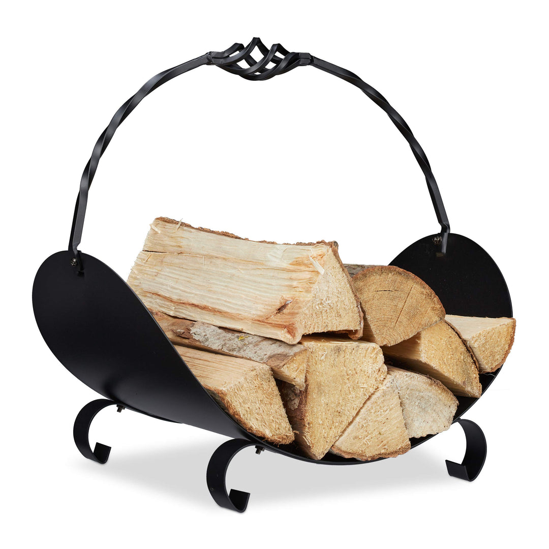 Relaxdays Kaminholzkorb Metall, Holztrage mit Henkel, HBT: 42,5 x 43,5 x 30 cm, innen, Holzkorb für