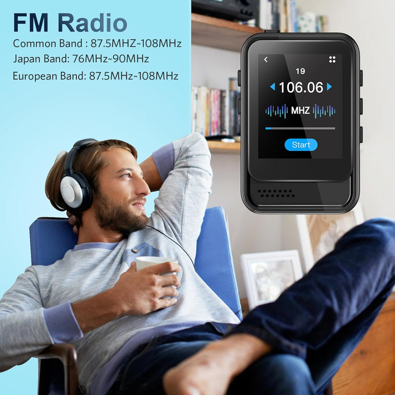 QNGEE Bluetooth-MP3-Player, tragbarer Musik-Player mit 16 GB internem Speicher, unterstützt FM-Radio