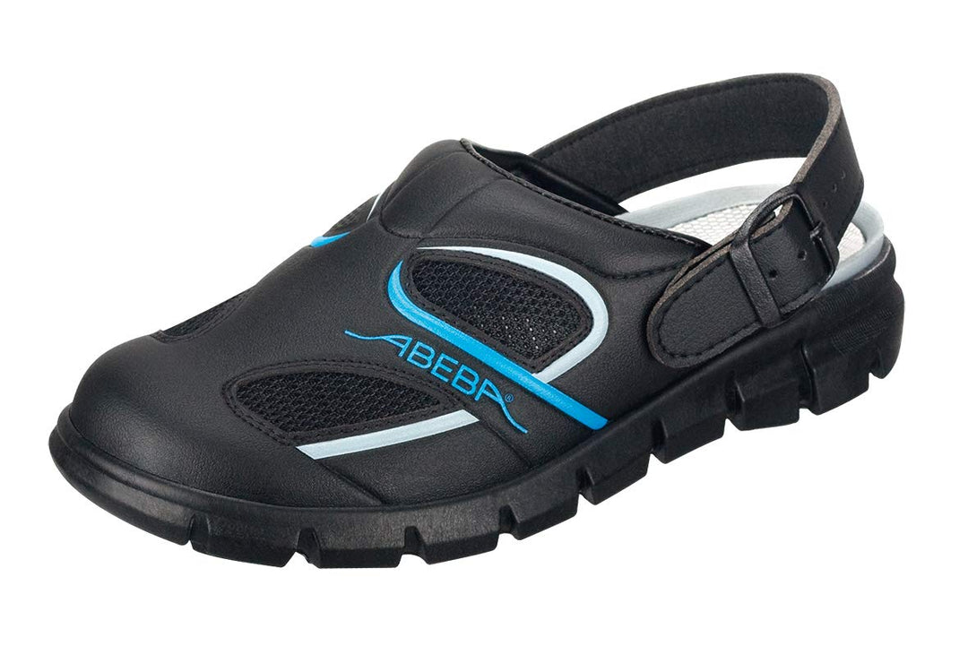 Abeba Clog 7341 - Dynamic Mikrofaser, schwarz/blau mit atmungsaktivemTextil, zertifiziert 37 EU, 37