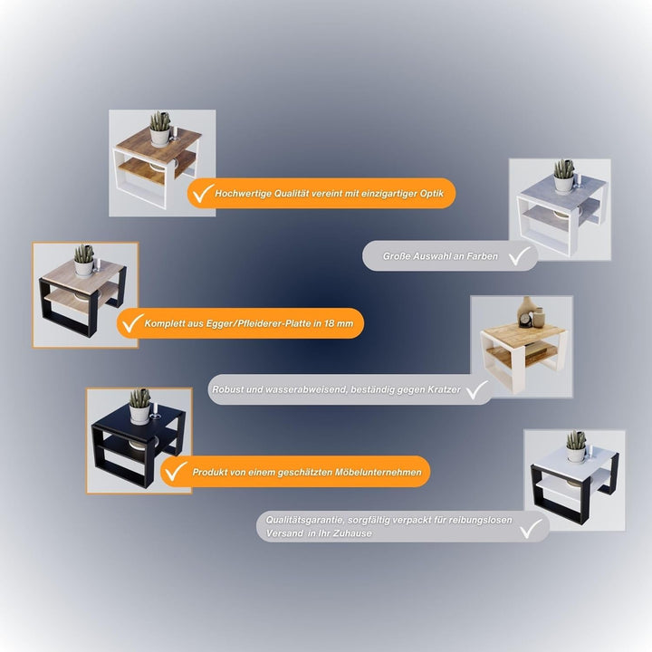 CraftPAK Wohnzimmer Tisch für Couch aus hochwertigem Holzwerkstoff, Stabiler & moderner Couchtisch m
