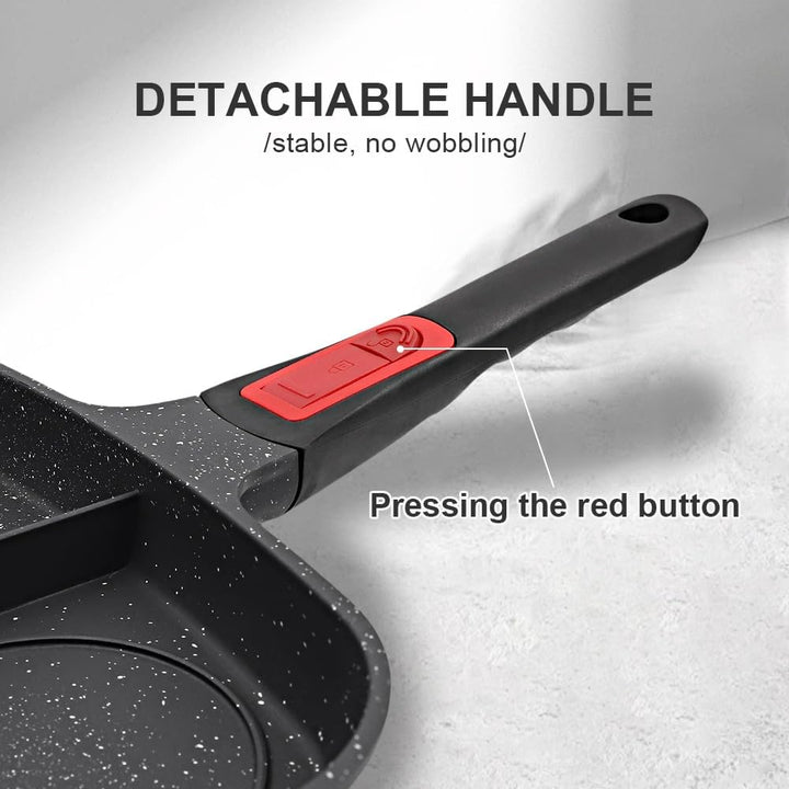 Multi Grillpfanne mit Deckel und Abnehmbarer Griff, Steakpfanne Induktion 3 in 1 - Schwarz, Schwarz