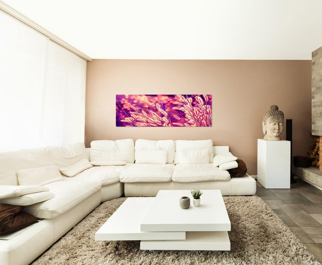 Paul Sinus Art Panoramabild auf Leinwand und Keilrahmen 150x50cm Kornähren Gräser Sonnenuntergang Vi