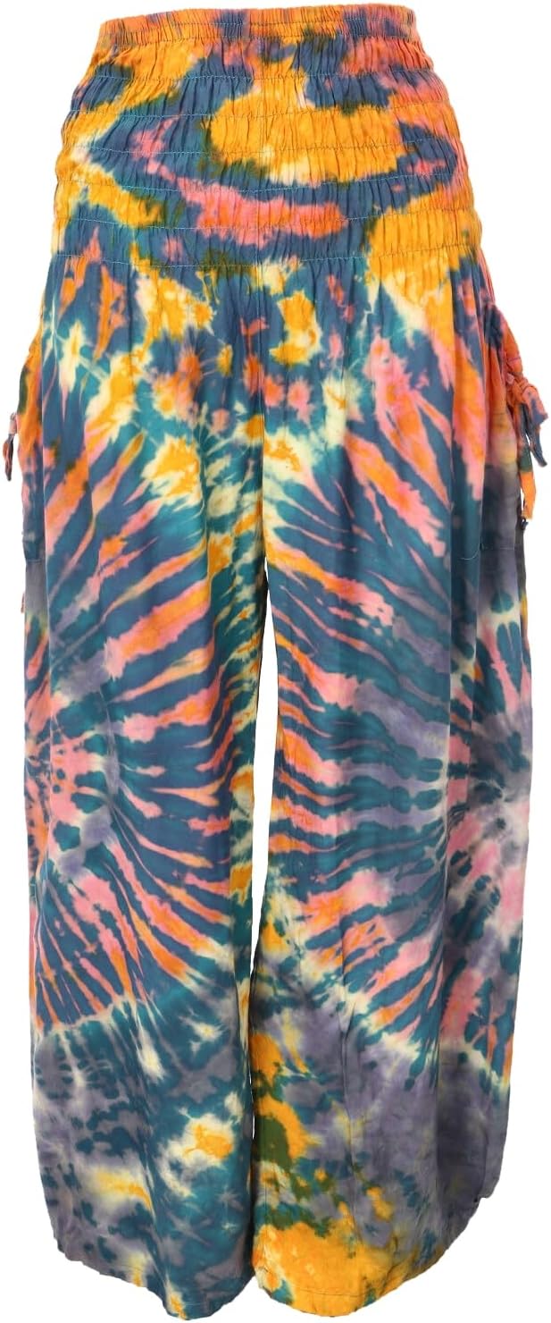 GURU SHOP Farbenfrohe Batikhose, Palazzohose, Weite Sommerhose, Damen, Synthetisch, 38