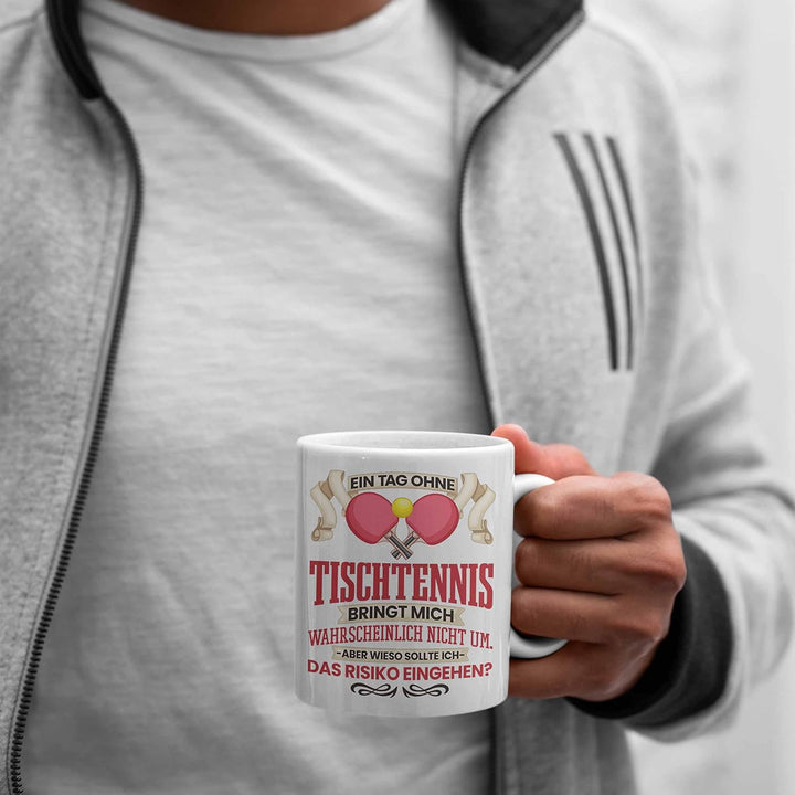 Trendation - Tischtennis Tasse Geschenk für Tischtennisspieler Lustiger Spruch Geschenkidee (Weiss),