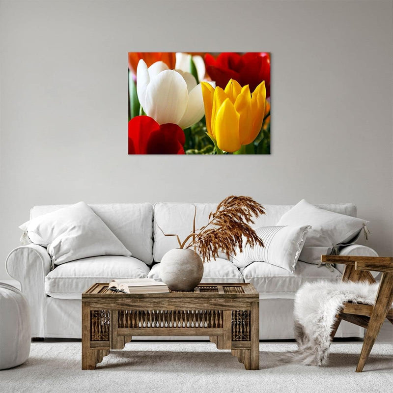 Bilder auf Leinwand Tulpen Vase Blumenstrauss Leinwandbild 70x50cm Wandbilder Dekoration Wohnzimmer