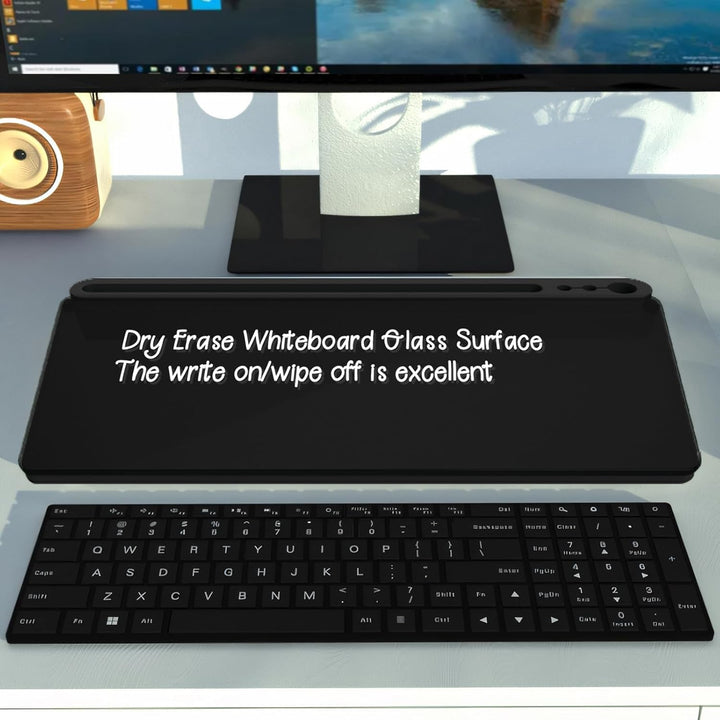 Schwarzes Desktop Whiteboard mit Stauraum, Glas Notiztafel für Büro Gadgets, abwischbare Mini Tafel
