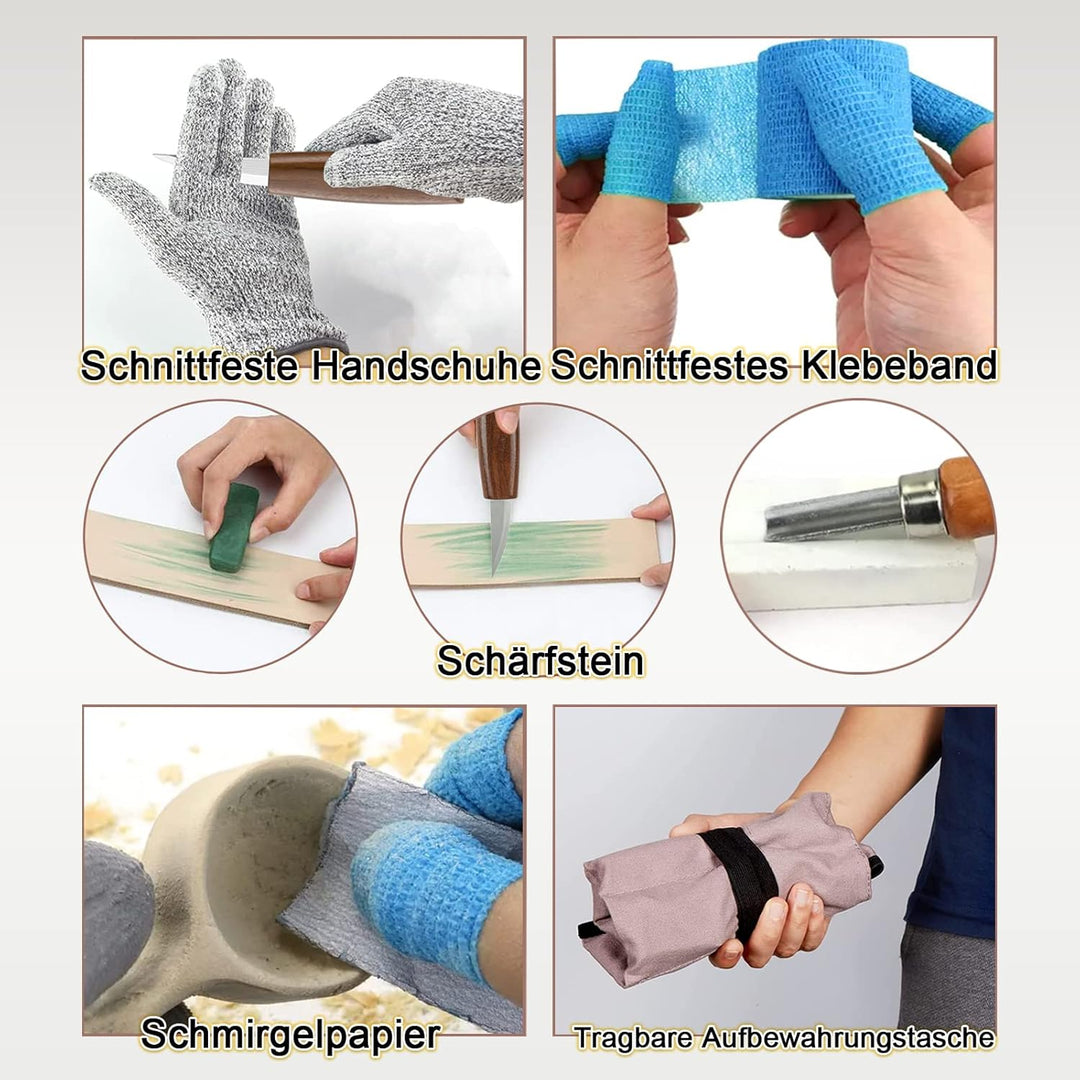 Holz Schnitzwerkzeug Set, KAQ 32 in 1 Schnitzset mit 15* Schnitzmesser, 6 Stück Lindenholz zum Schni