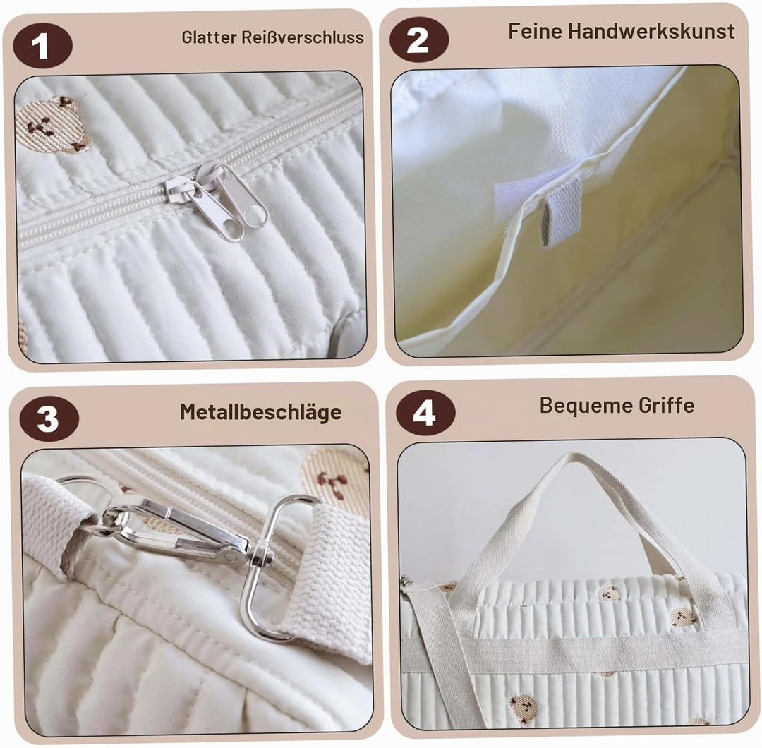 Gesteppte Wickeltasche, Teddybär-Muster, niedliche Reisetasche, tragbar und leicht, für Krankenhaus-