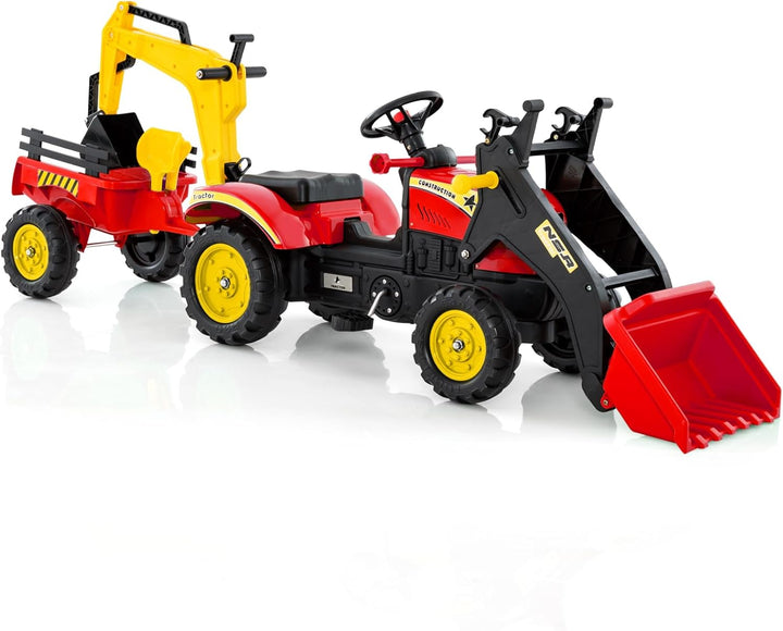 COSTWAY Trettraktor, Kinder Traktor mit Abnehmbarer Anhänger & Grabschaufel, Kindertraktor bis 35 kg