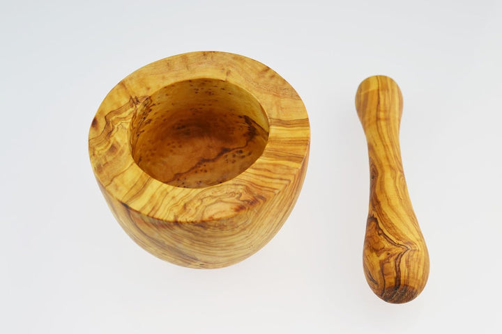 Olivenholz Mörser und Stössel, Flat Style, Korn/Natur