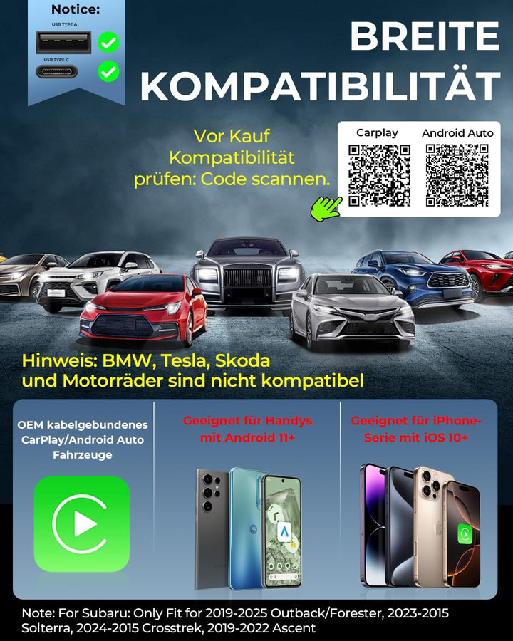 AuroraLink Wireless Carplay & Android Auto Wireless Adapter 2 in 1 Fast & Stabiler Carplay Wireless