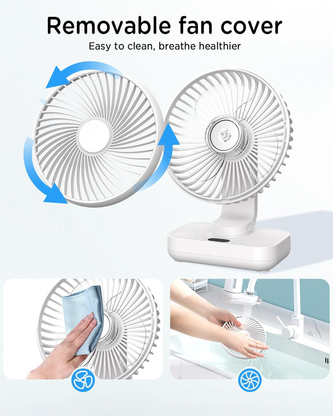EasyAcc Tischventilator, 4000 Akku Automatischer Oszillierender Kleiner USB Ventilator, Tragbarer Au