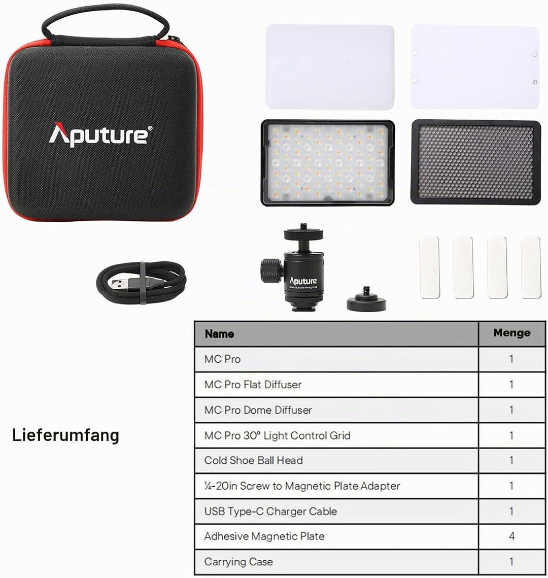 Aputure MC Pro RGBWW LED-Kamera-Videoleuchte, Temperatur 2000K-10000K, unterstützt magnetische Anzie