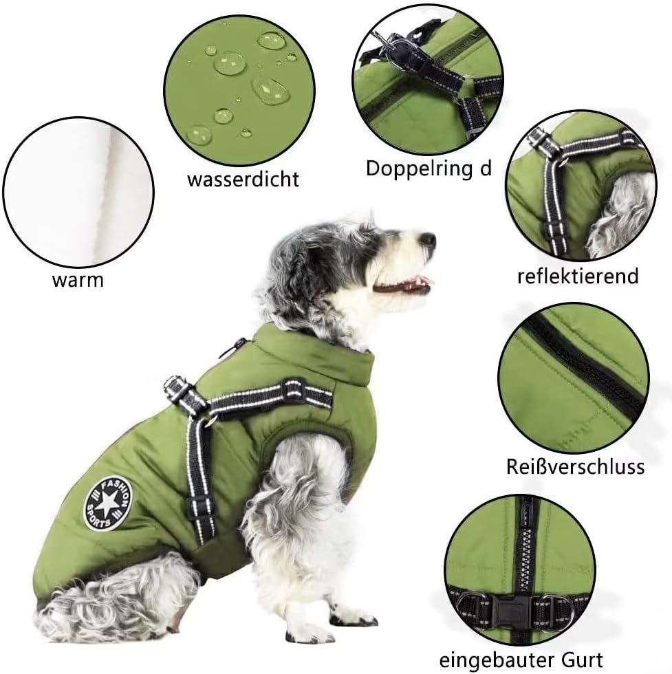 Hundejacke Winterweste Jacken, Hundemantel mit Geschirr für Kleine Hunde Hundemantel Wasserdicht Mas