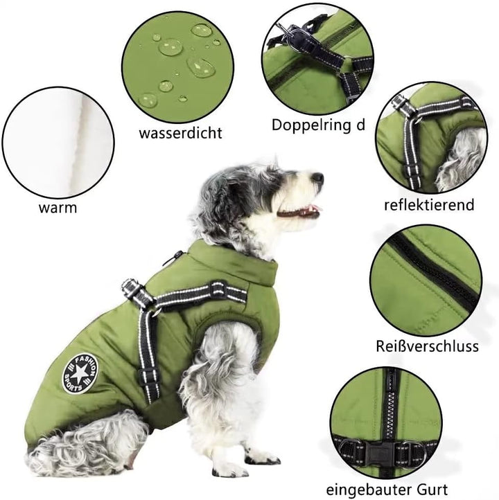 Hundejacke Winterweste Jacken, Hundemantel mit Geschirr für Kleine Hunde Hundemantel Wasserdicht Mas