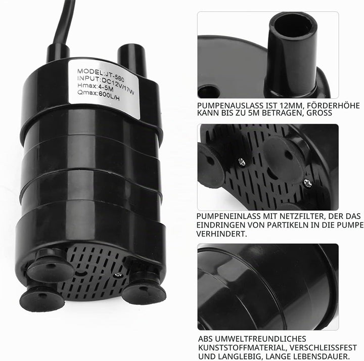 Wasserpumpe DC 12v Brushless Tauchwasserpumpe 600l / H Hoher Hydraulischer Kopf 5m Extrem Leises Was