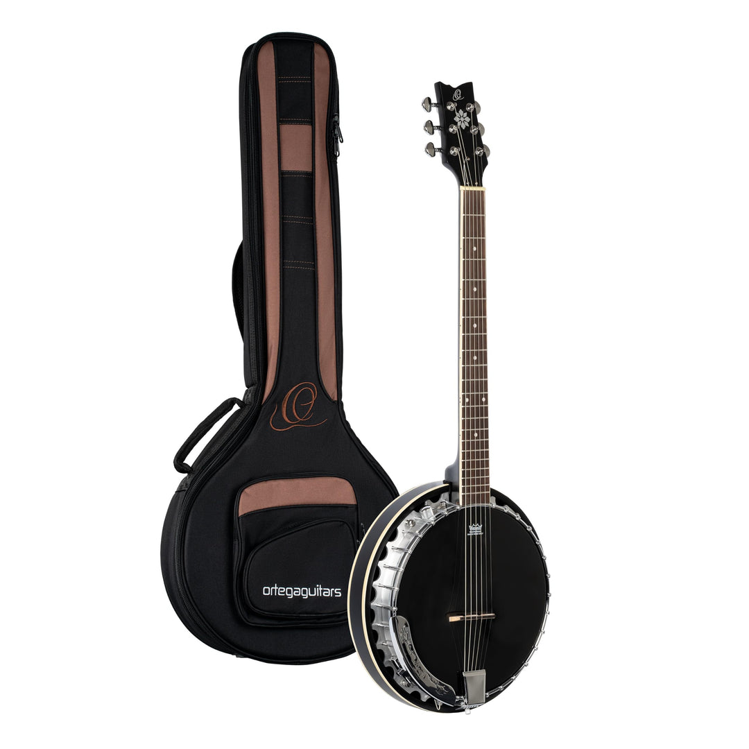 Ortega Raven Serie Banjo (6-Saiter, Pickup, Volume Regler, Luxus-Gigbag) schwarz, OBJE350/6-SBK