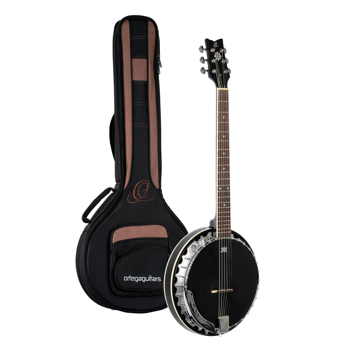 Ortega Raven Serie Banjo (6-Saiter, Pickup, Volume Regler, Luxus-Gigbag) schwarz, OBJE350/6-SBK