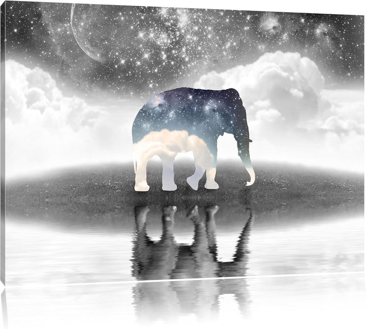 Einsamer Elefant schwarz/weiss Format: 100x70 auf Leinwand, XXL riesige Bilder fertig gerahmt mit Ke