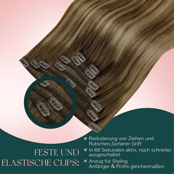Easyouth Clip in Extensions Echthaar Braun Clip in Haarverlangerung Remy Echthaar Clip in Extensions