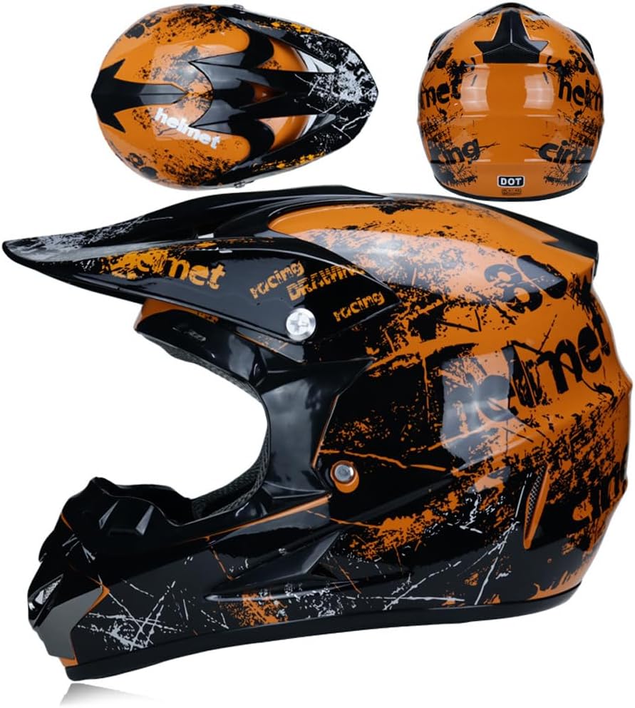 UIGJIOG Motorradhelm,Motocross Helm,Helm Kinder,Helmets Kinder-Cross-Helm, Road Helm mit Handschuhe